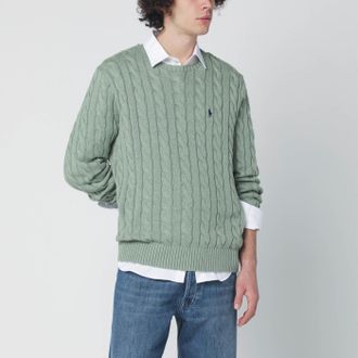 Polo Ralph Lauren Maglione a trecce grigio verde in cotone