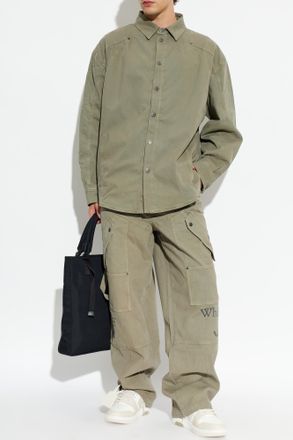 Off-white Insulated Jacket With Embroidered Logo, Mens, Green
