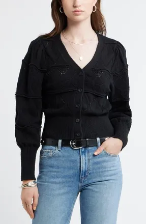 Treasure & Bond Pointelle Knit Button Front Cotton Cardigan in Black at Nordstrom, Size Xx-Small