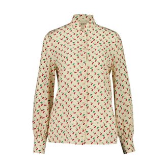 Valentino Garavani Overhemden, Dames, Veelkleurig, L, Denim, Cherryfic Zijden Cr&ecirc;pe Shirt
