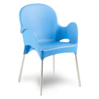 Dmora Silla De Exterior Vashti, Una Silla, Apilable Made In Italy, Con Brazos, Azul