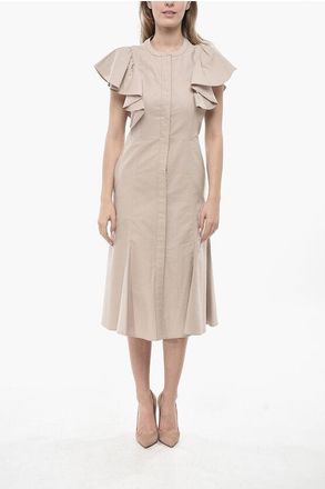 Chlo&eacute; Flared Gabardine Shirt Dress with Ruffle Sleeves size 40