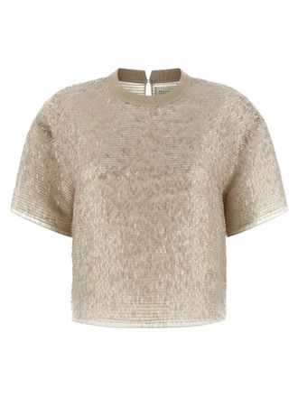 Brunello Cucinelli Womens Dazzling Cascade Embroidery T-Shirt