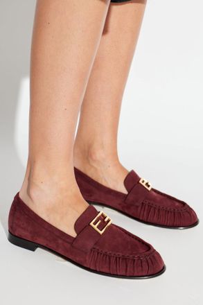 Fendi Leather Loafer Shoes, Womens, Burgundy