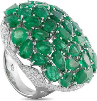 Luxury Bazaar 18K White Gold 2.03ct Diamond and Emerald Ring MF12-110425