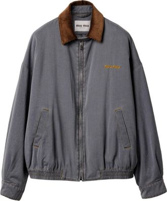 Miu Miu Logo-Embroidered Bomber Jacket - Womens - Viscose/Cotton/Recycled Polyester