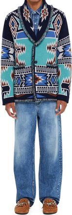 Alanui Geometric Roots Cardigan In Turquoise/ Deep Blue