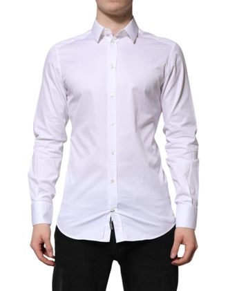 Dolce & Gabbana White Cotton GOLD Long Sleeve Men Dress Mens Shirt