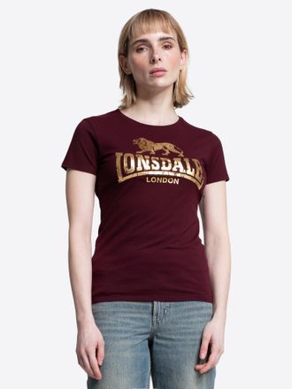 Lonsdale T-Shirt LONSDALE BANTRY, Damen, Gr. XXL, oxblood, gold, Obermaterial: 100% Baumwolle, Shirts T-Shirt, sportlicher Stil, f&uuml;r Sportmode und Streetwear, 