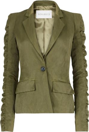 Nina Ricci crinkled ruffled-sleeves blazer - women - Cotton/Viscose/Polyester - 34 - Green