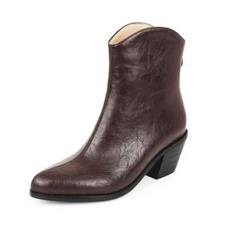 Generic Womens Retro Crinkled Leather Ankle Boots with Chunky Cowboy Heel Pointed Toe Side Zipper Design for Daily Streetwear Weekend,Brown,4.5 UK