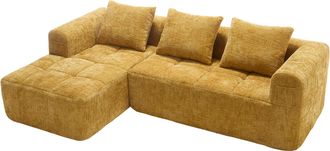 STILVORA Sof&aacute; Modular 3 Plazas En Chenilla Con M&eacute;ridienne, 2 Bolsillos Laterales Y 3 Cojines, Amarillo