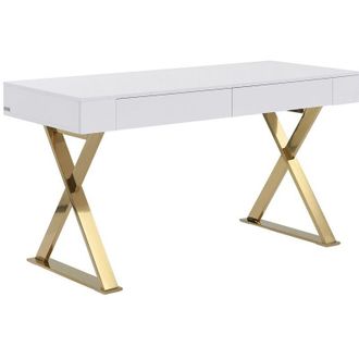 Vente-Unique Scrivania con 2 cassetti MDF laccato e Metallo Bianco e Dorato - PLEISA di Pascal Morabito