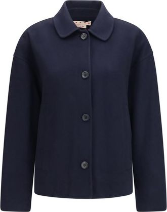Marni Blue Solid Shirt Collar Jacket