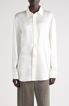 Balenciaga Silk Blend Wrap Shirt in 9002 Ivory at Nordstrom, Size 12 Us