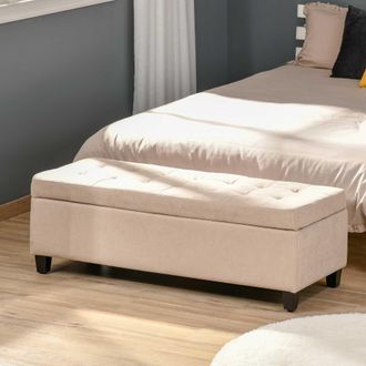 No Brand Banco De Almacenamiento Puff De Almacenaje Taburete Tapizado En Lino Con Tapa Abatible Para Entrada 125x49x41,5 Cm Beige