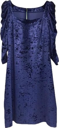 Bespoke French Couture Navy Blue Panne Velvet Square Neck Dress Size M