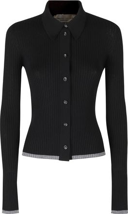 Roberto Collina Black-Gray Ribbed Merino Wool Cardigan