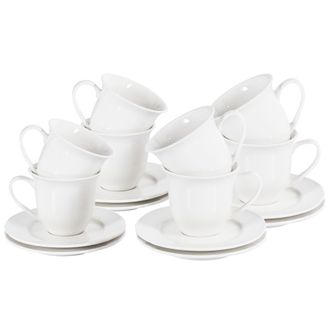 Beliani Beliani - Conjunto De 8 Tazas Con Platillos Para T&eacute; Caf&eacute; Porcelana Acabado Brillante Blanco Elderberry