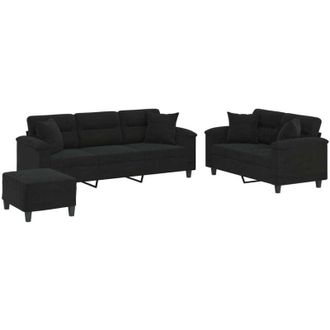 vidaXL Vidaxl - Juego De Sof&aacute;s Con Cojines 3 Piezas Tela Microfibra Negro