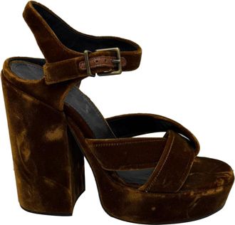 Jil Sander Pre-owned Womens Jil Twisted Platform Sandals in Brown Velvet - Mocha - Size EU 37