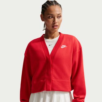 Nike Womens Nike Sportswear Club Fleece Loose Cardigan in Red | IF5455-657