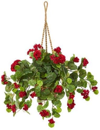 Nearly Natural 27-in Geranium Artificial Plant in Hanging Basket in Red at Nordstrom