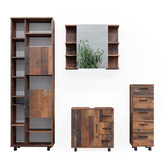 Vicco Conjunto De Muebles De Ba&ntilde;o Ilias, Roble R&uacute;stico, 4 Piezas
