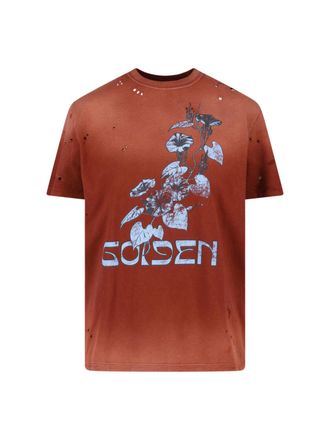 Golden Goose Red Distressed Contrast Print Cotton T-Shirt