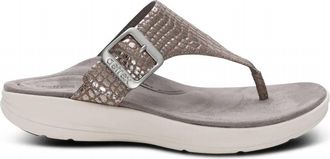 Aetrex Womens Donna T-Strap Slide In Pewter Metallic