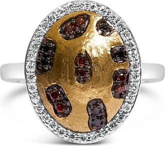 House of Brilliance 10K Yellow Gold Plated Sterling Silver 1/3 Cttw Oval Mixed Diamond Halo Shield Ring