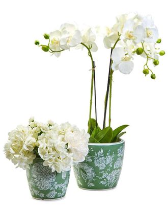 Two's Company Set Of 2 Countryside Hand-Painted Cachepot/Planters