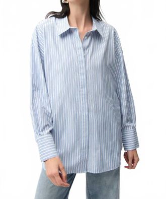 Joseph Ribkoff Tencel Stripe Print Boxy Blouse In Blue/vanilla