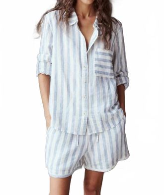 M&eacute;lissa Nepton Lacy Button Up Front Shirt In Navy Multistripe