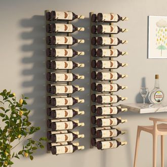 vidaXL Vidaxl - Botellero De Pared Para 24 Botellas 2 Unidades Hierro Dorado