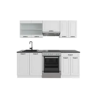 Vicco Mueble De Cocina R-line, Casa De Campo Blanca/blanca, 200 Cm, Et Antracita