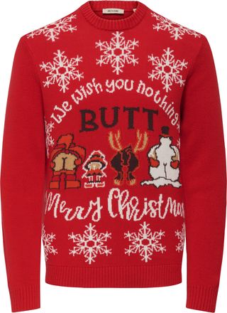 Only & Sons Rundhalspullover ONLY & SONS ONSX-MAX SNOW REG CREW KNIT, Herren, Gr. XXL, pompeian rot detail:nothing, Strick, Obermaterial: 100% Baumwolle, gemuster