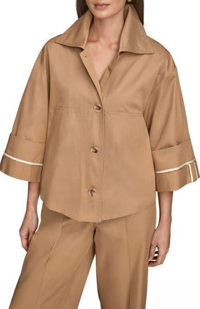 DKNY Button Front Cotton Twill Jacket in Fawn at Nordstrom, Size X-Small
