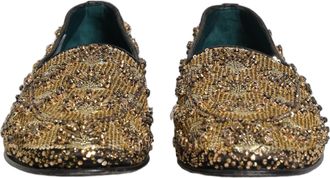 Dolce & Gabbana Mens Gold Sequin Embellished Dress Loafers Shoes Leather