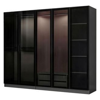 Dmora Armario Gran Sinibalda, Ropero Dormitorio Perchero, 6 Estantes, 5 Puertas, 225x210h Cm Negro Antracita