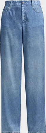 Kobi Halperin Sage Denim-Print Wide-Leg Pants