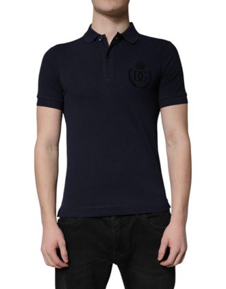Dolce & Gabbana Mens Polo Shirt Embroidered Logo - Navy Cotton - Size EU 44 (Mens)