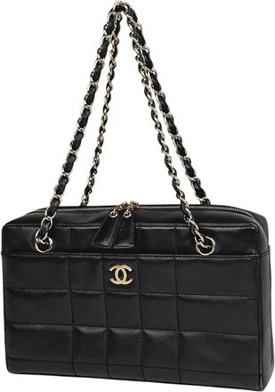 Chanel Chocolate Bar Black Leather Tote Bag (Pre-Owned)