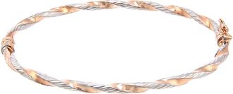 Jewelco London 9ct Rose & White Gold Ribbed Candy Ribbon Twist Bangle Bracelet - BNGAXL1600RW