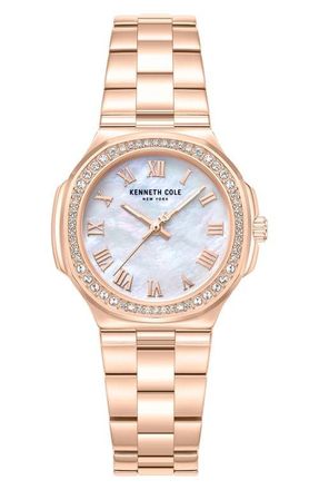 Kenneth Cole Mother-of-Pearl & Crystal Bracelet Watch, 33mm in Pink /Rose Gold at Nordstrom