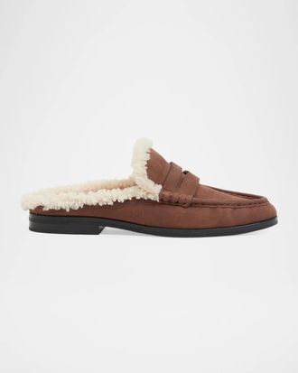 SIMKHAI Dean Shearling-Lined Suede Loafer Mules