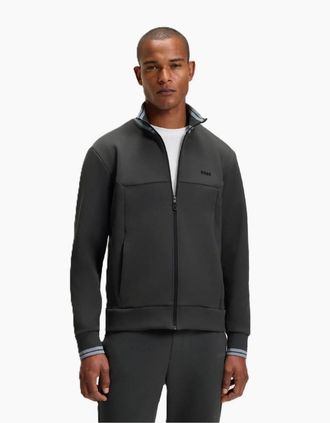 HUGO BOSS Mens Mock Neck Bomber Collar Long Sleeve Sweatshirt - Grey - Size: 38