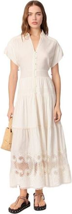 Maje Embroidered ruffled maxi dress in Ecru at Nordstrom, Size 38 Eu
