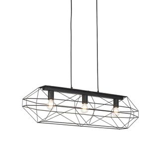 QAZQA Dise&ntilde;o L&aacute;mpara Colgante Industrial Negra 3 Luces - Carcass Acero Alargada Adecuado Para Led Max. 3 X 25 Watt - Qazqa