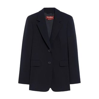 Max Mara Jassen, Dames, Blauw, M, Leer, Linz Jacket